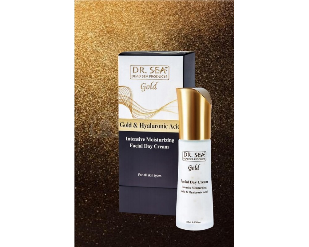 DR. SEA GOLD & HYALURONIC ინტენსიური დამატენიანებელი სახის დღის კრემი ოქროსა და ჰიალურონის მჟავით - ყველა ტიპის კანისთვის 50 მლ.