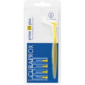 Curaprox Prime Plus Angled 09 (Yellow) Interdental Brush with Holder (5 Pack)