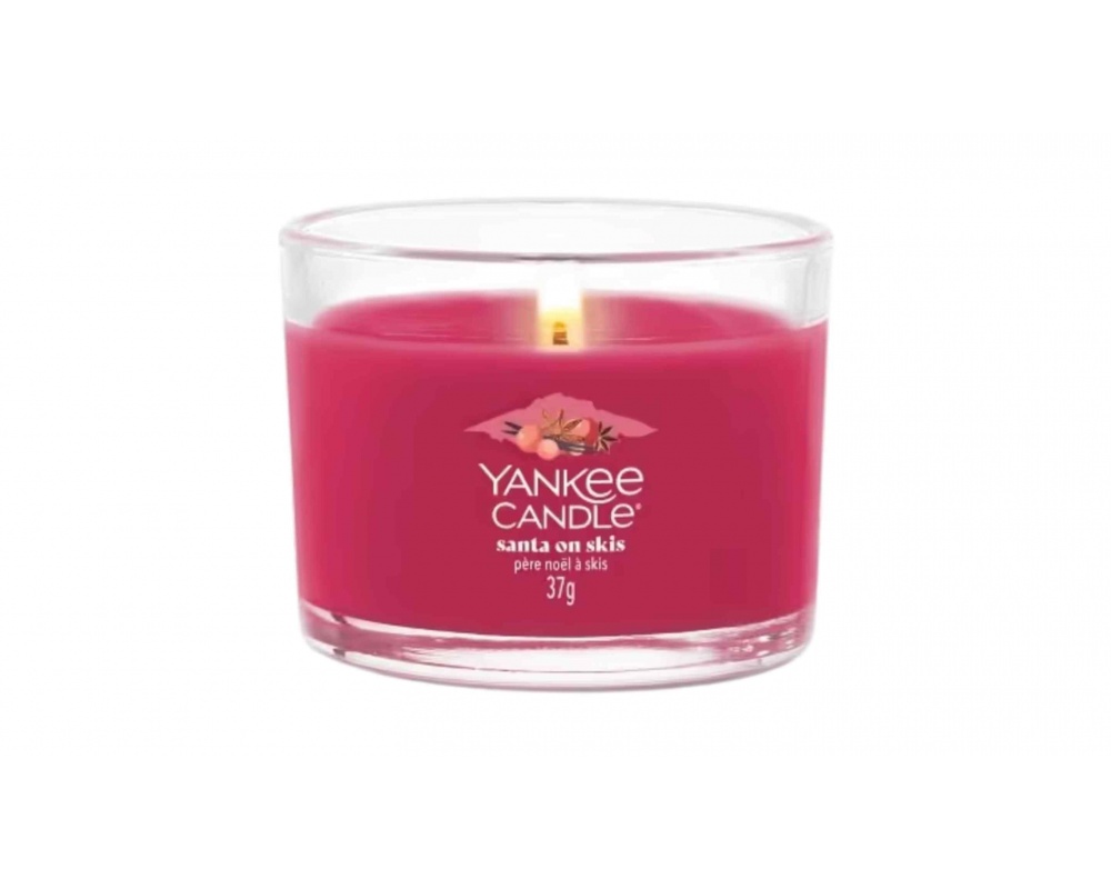 YANKEE CANDLE  WOODLAND WEEKEND MEMORIES SANTA ON SKIS-სურნელოვანი სანთელი 37გ