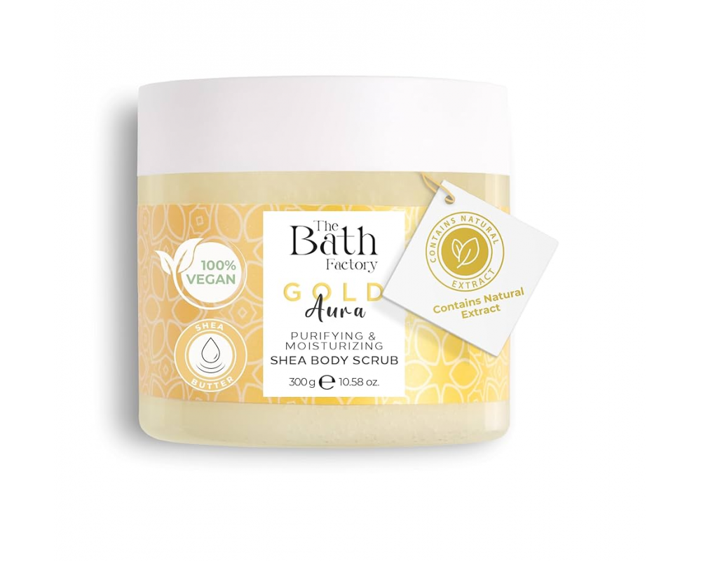 THE BATH FACTORY  GOLD AURA ტანის სკრაბი 300მლ.