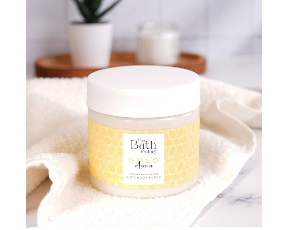 THE BATH FACTORY  GOLD AURA ტანის სკრაბი 300მლ.