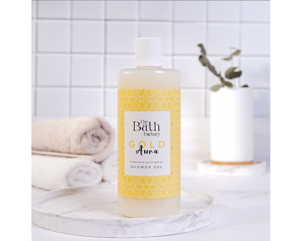 THE BATH FACTORY  GOLD AURA დუშგელი 400მლ. 