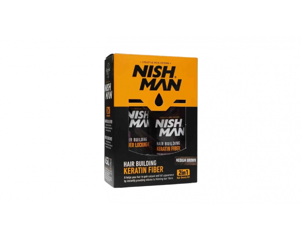 nishman hair building keratin fiber 2 in 1 თმის ბუსუსი ფიქსატორით საშუალო ყავისფერი