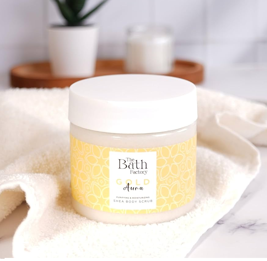 THE BATH FACTORY  GOLD AURA ტანის სკრაბი 300მლ.