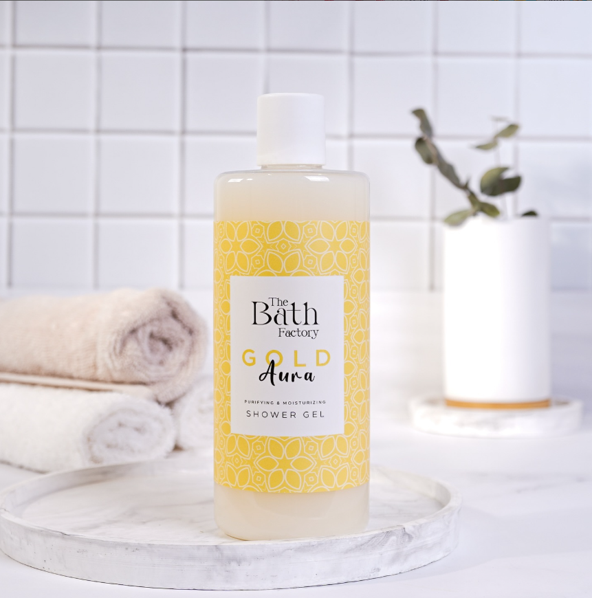 THE BATH FACTORY  GOLD AURA დუშგელი 400მლ. 